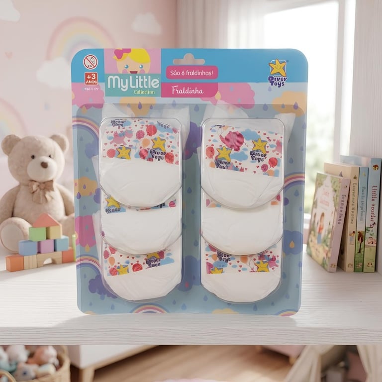 Fraldas Para Boneca My Little Coleção Com 06 Fraldinhas