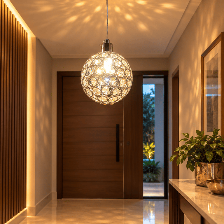 Luminária Pendente Redondo Com Cristais Decorativos E Acabamento Cromado