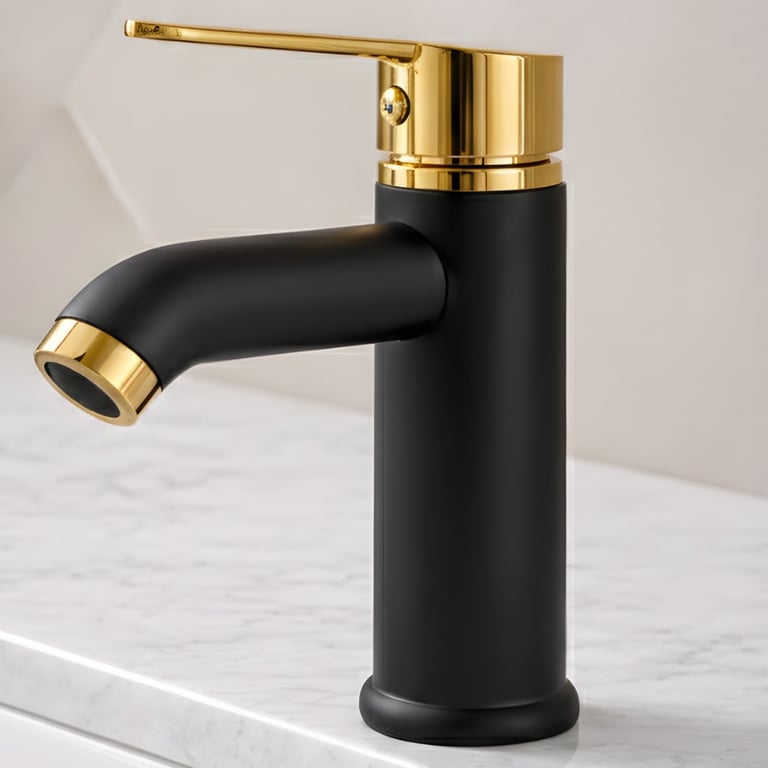 Torneira Monocomando Para Banheiro Preta Com Dourado