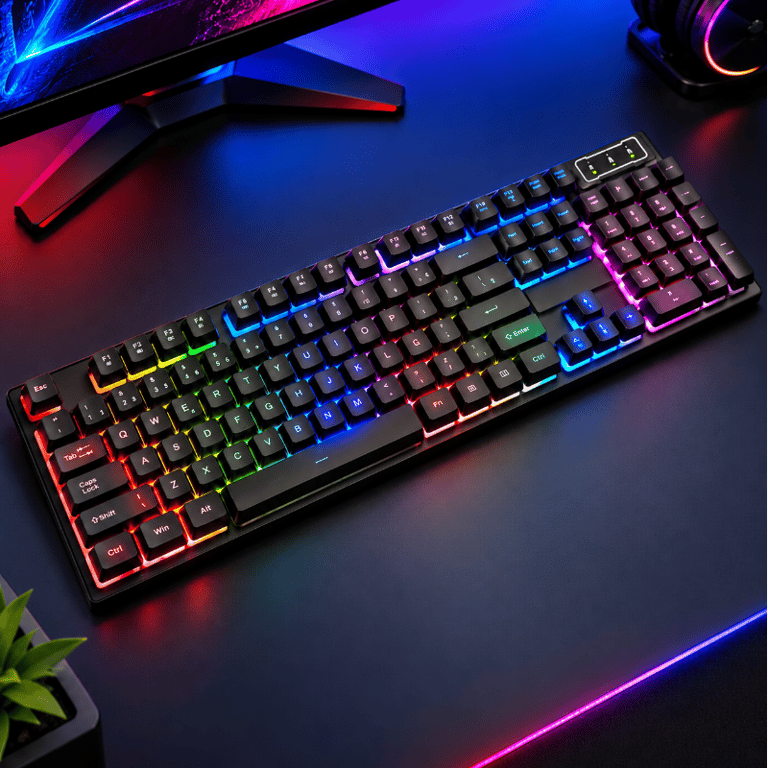 Teclado Gamer Semimecânico RGB QWERTY Switch Aula Blue USB Preto