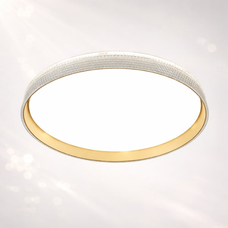 Luminária de Teto Plafon Dourada com Cristais Multicolor 