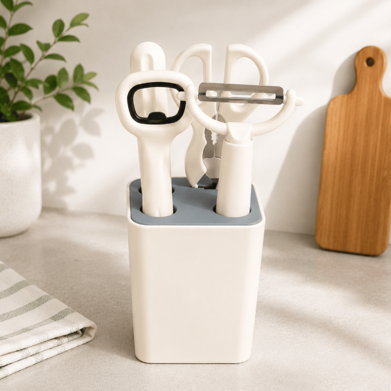 Kit Utensílios De Cozinha Multifuncional 5 Peças Com Suporte Organizador