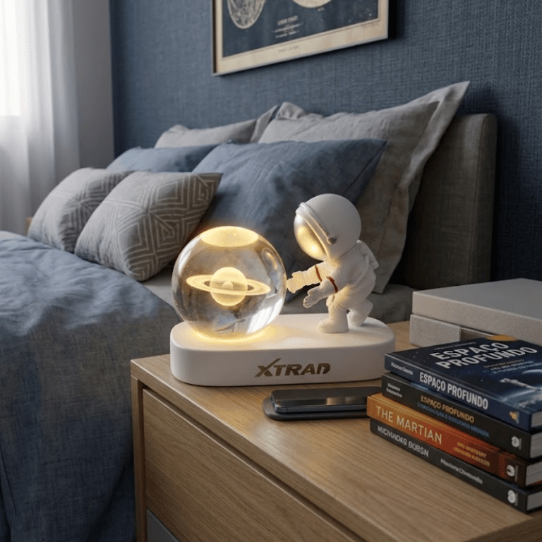 Luminária De Mesa LED Astronauta Com Globo Decorativo