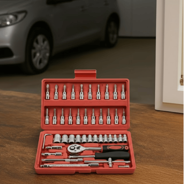 Kit De Ferramentas Completo Com 46 Peças Para Casa E Reparo Automotivo Com Maleta