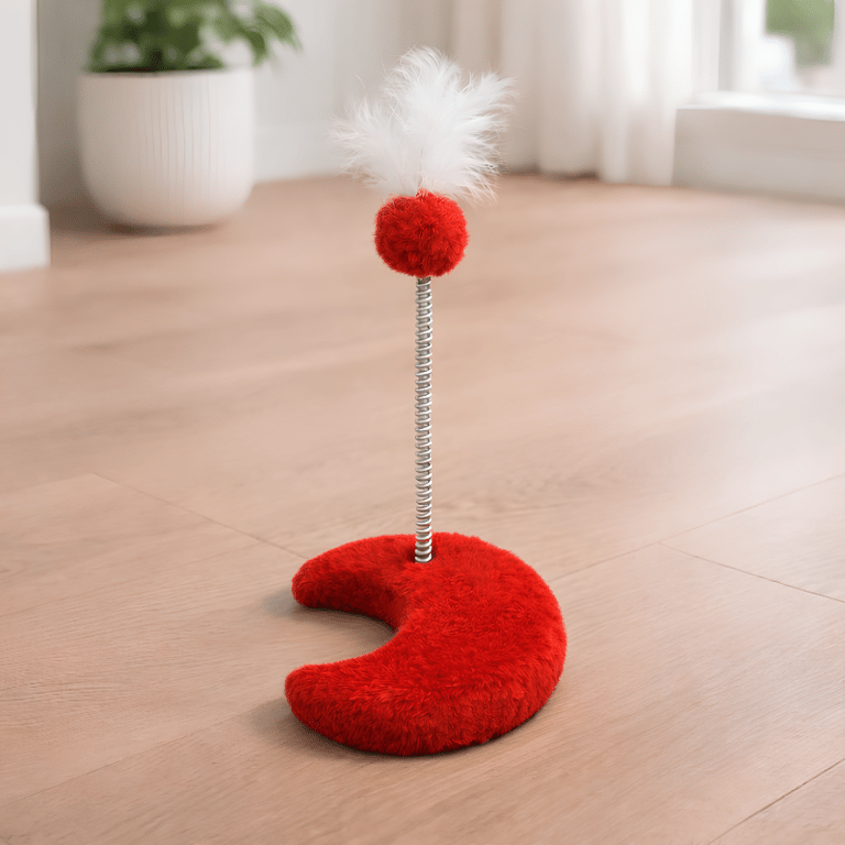 Brinquedo Interativo Para Gatos Com Mola Base Lua Vermelho