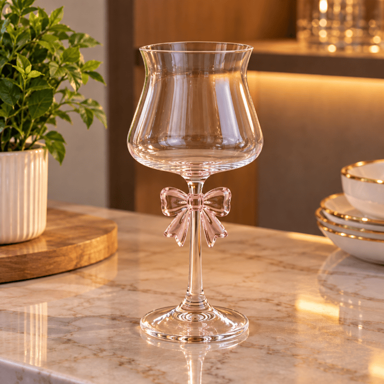 Taça de Vidro com Laço Decorativo 20x8 cm Estilo Coquette Transparente