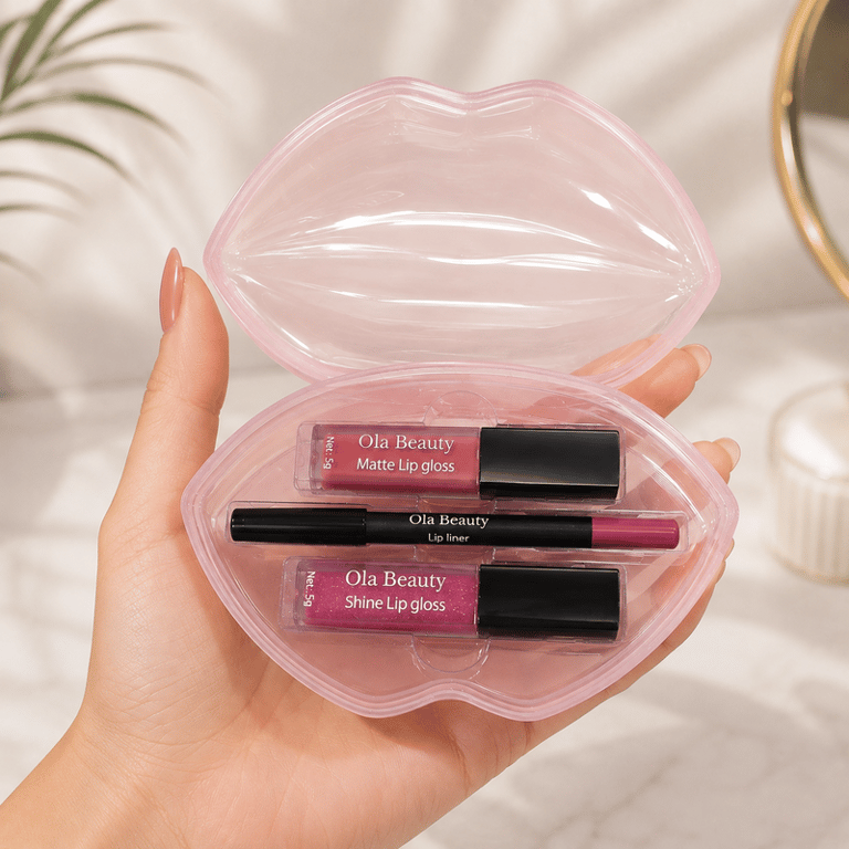 Kit Labial 3 em 1 Lip Kits À Prova D'Água Com Estojo Boca Ola Beauty