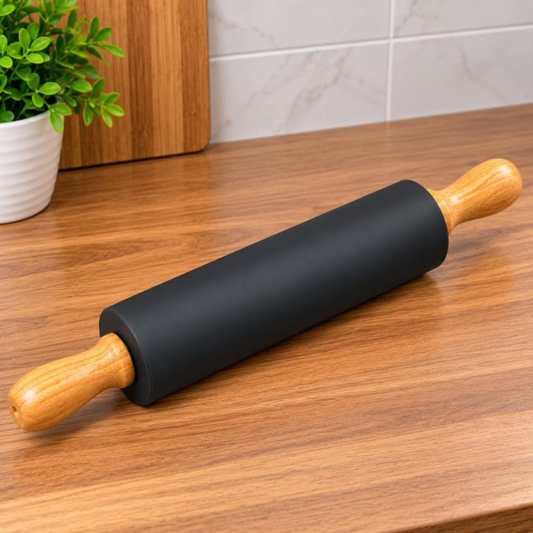Rolo para Massa de Silicone com Cabo de Madeira Antiaderente para Cozinha