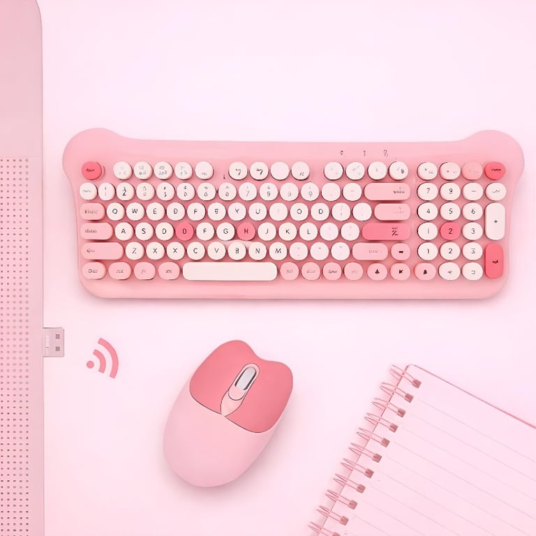 Conjunto De Teclado E Mouse Sem Fio Com Design Retrô  Para Computador E Notebook