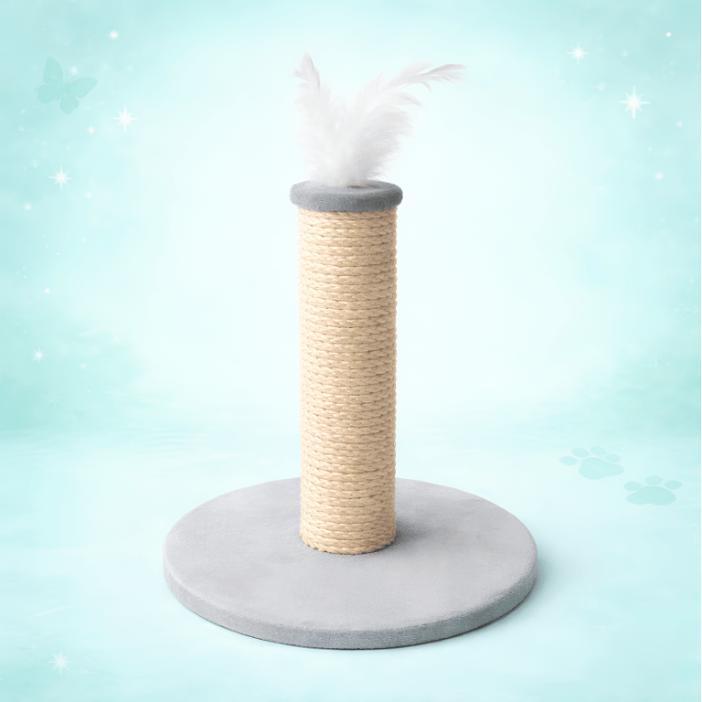Arranhador Vertical Cinza Para Gatos Com Pena Interativa