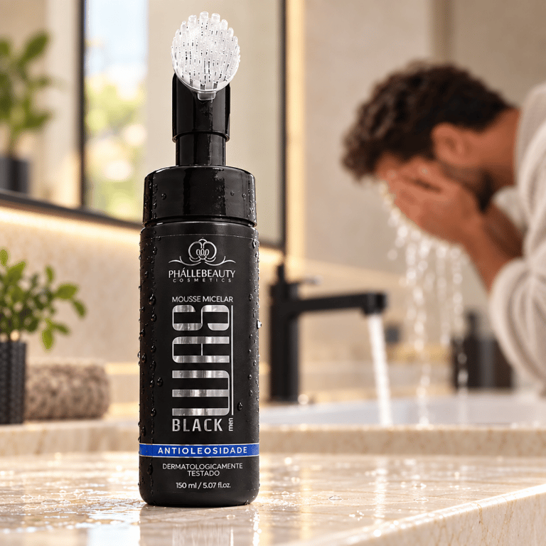 Espuma de Limpeza Facial ﻿Mousse Micelar Was Black Man Antioleosidade Phállebeauty 150ml