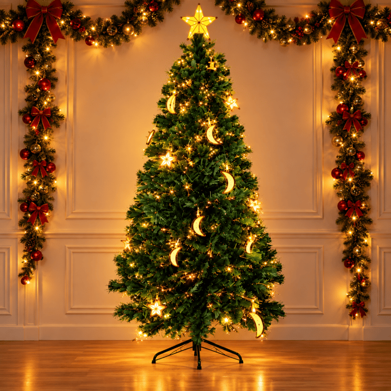 Árvore De Natal Com LED Estrela E Lua 2,1 Metros