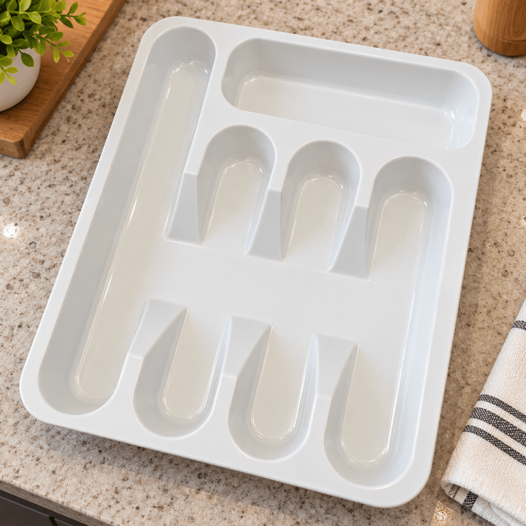 Porta Talheres Organizador de Gaveta Plástico 32x25x4cm com 5 Divisórias Utensílios de Cozinha