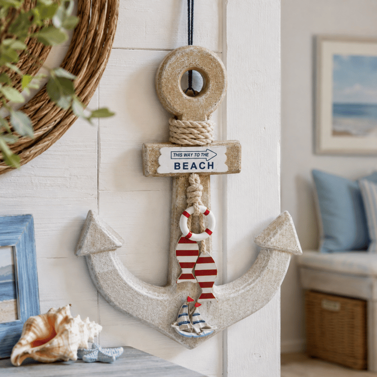 Âncora Decorativa Náutica com Corda e Detalhes de Praia