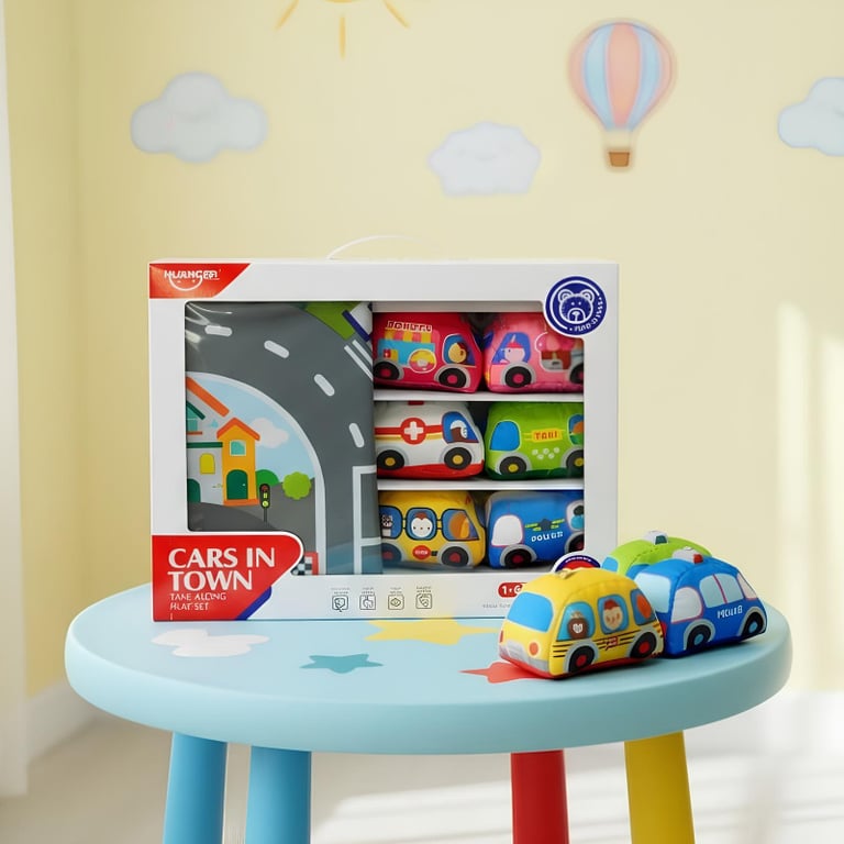 Kit Carrinhos Macios 2 Em 1 Mini Tapete Pista Que Vira Bolsa Organizadora