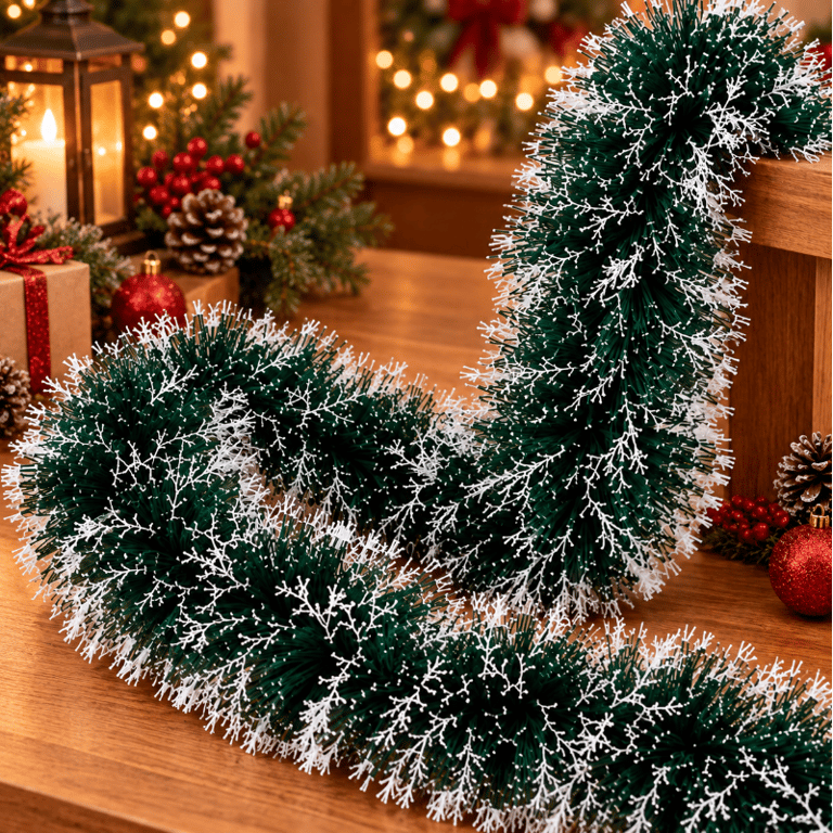 Festão Natalino Verde Nevado 2m x 19cm Para Árvore E Decoração De Natal