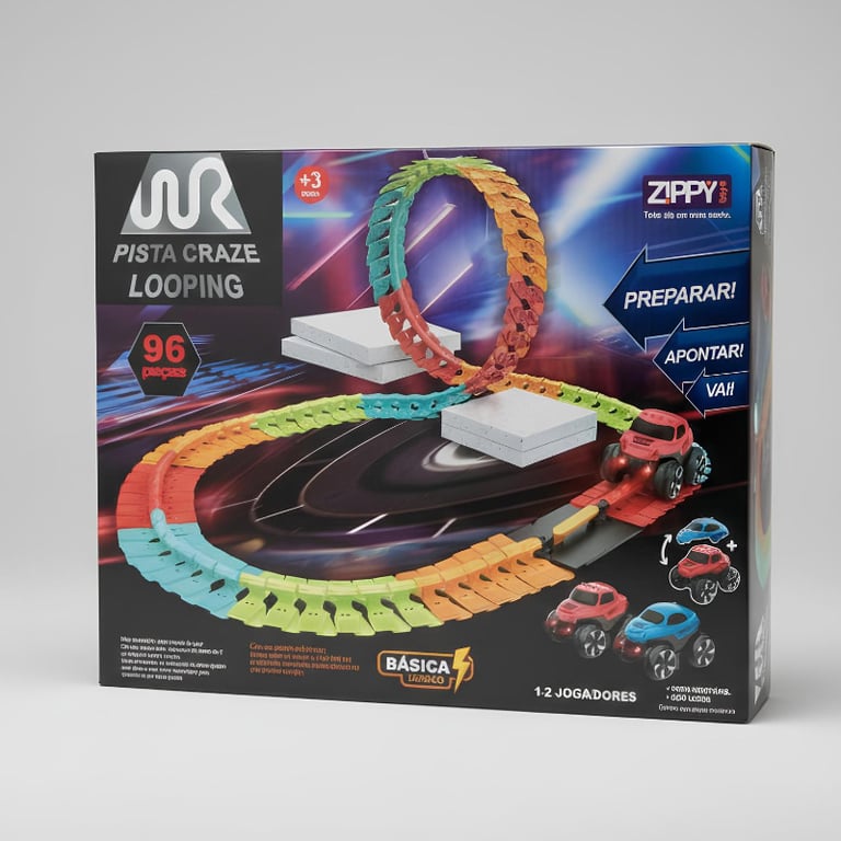 Pista Craze Looping Zippy Toys 96 Peças  Carrinho Com LED