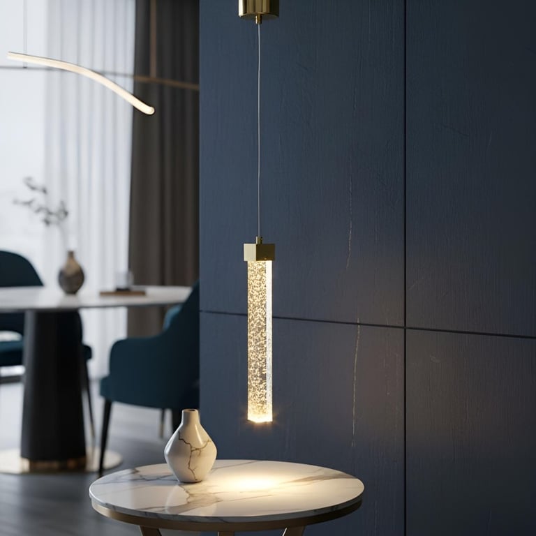 Lustre Pendente Cristal Com Bolhas Led Dourado