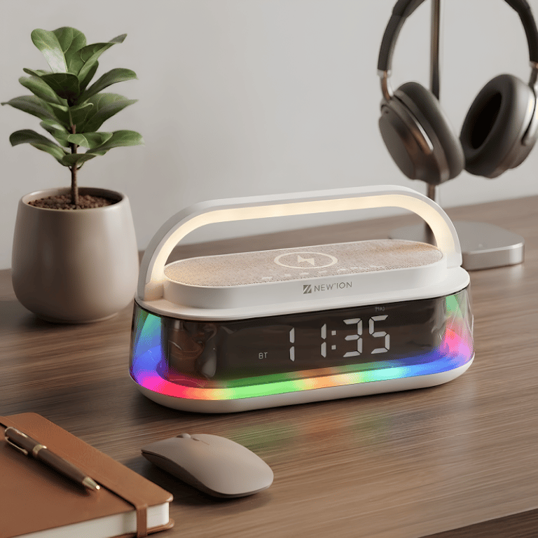 Caixa de Som Bluetooth 50W RGB com Relógio Digital e Carregamento Sem Fio 15W