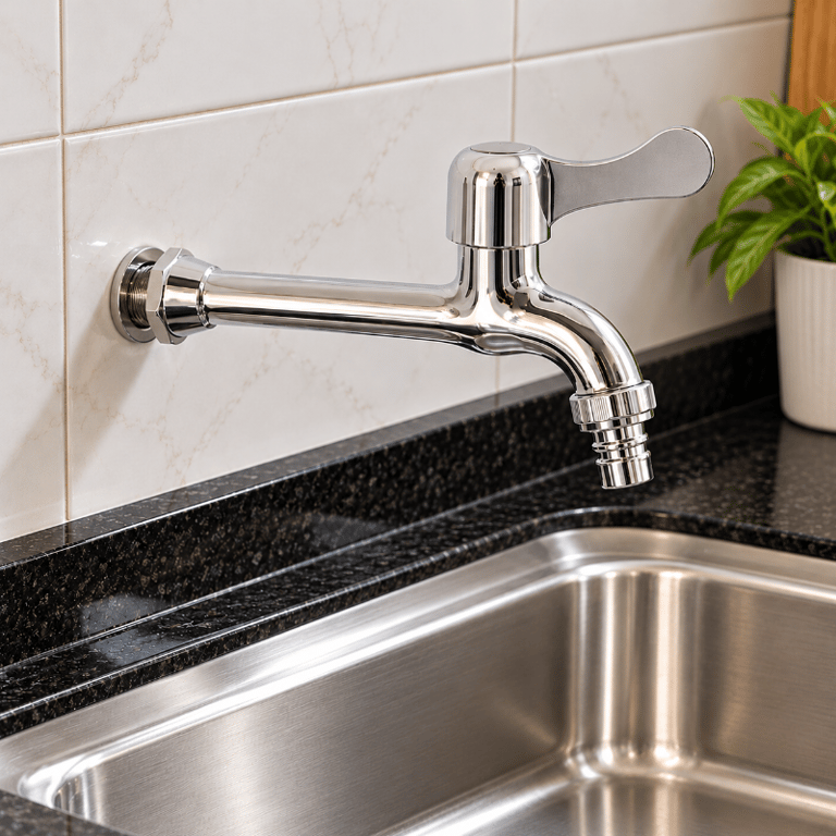 Torneira para Tanque Alongada 15cm Inox Prateada com Alavanca e Rosca 1/2 para Lavanderia e Área de Serviço
