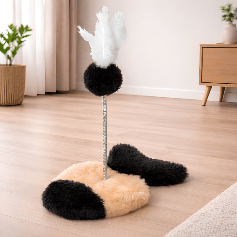 Brinquedo Interativo Preto Para Gatos Com Mola E Penas