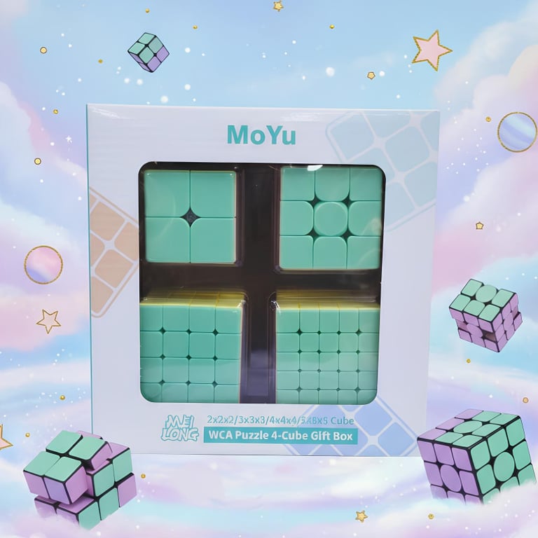Box Kit Com 4 Cubos Mágicos Cores Pastéis WCA Puzzle Moyu