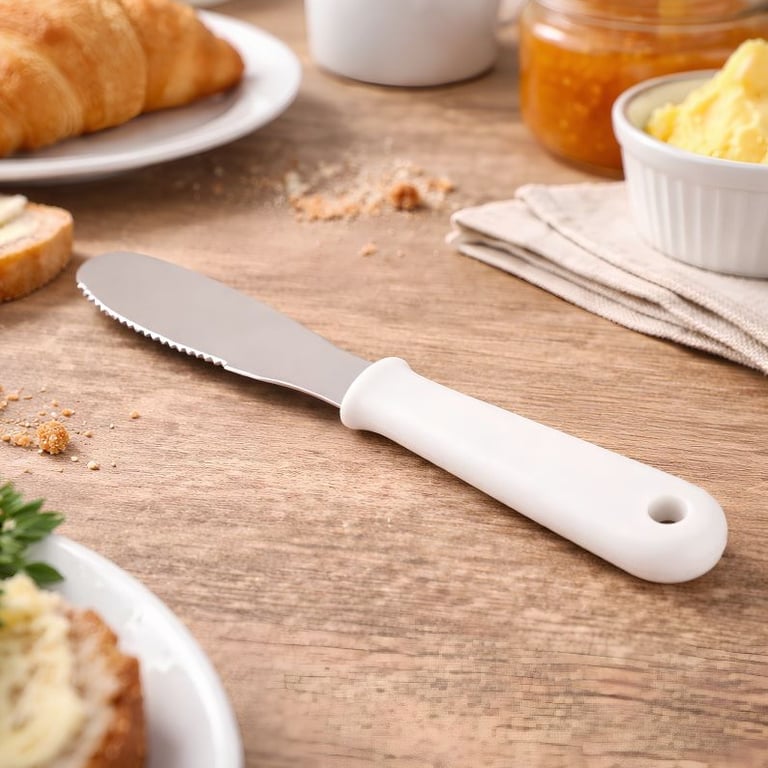 Espátula De Inox Para Manteiga Com Serra Lateral Cabo Branco