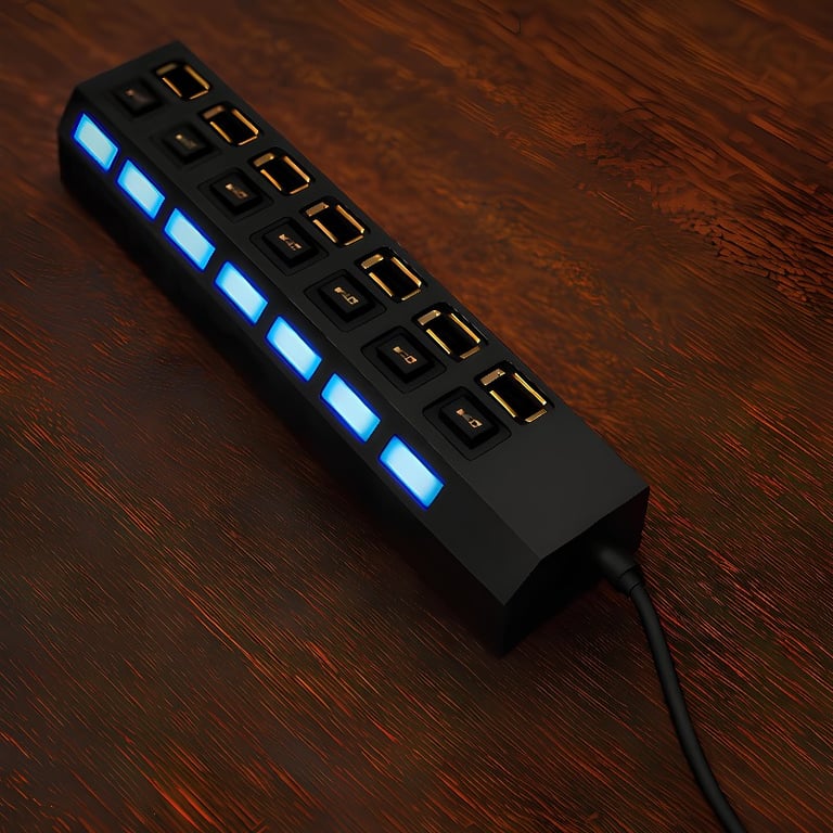 Adaptador De Interruptor Individual Divisor De Hub USB 7 Portas Com Botão Liga E Desliga        