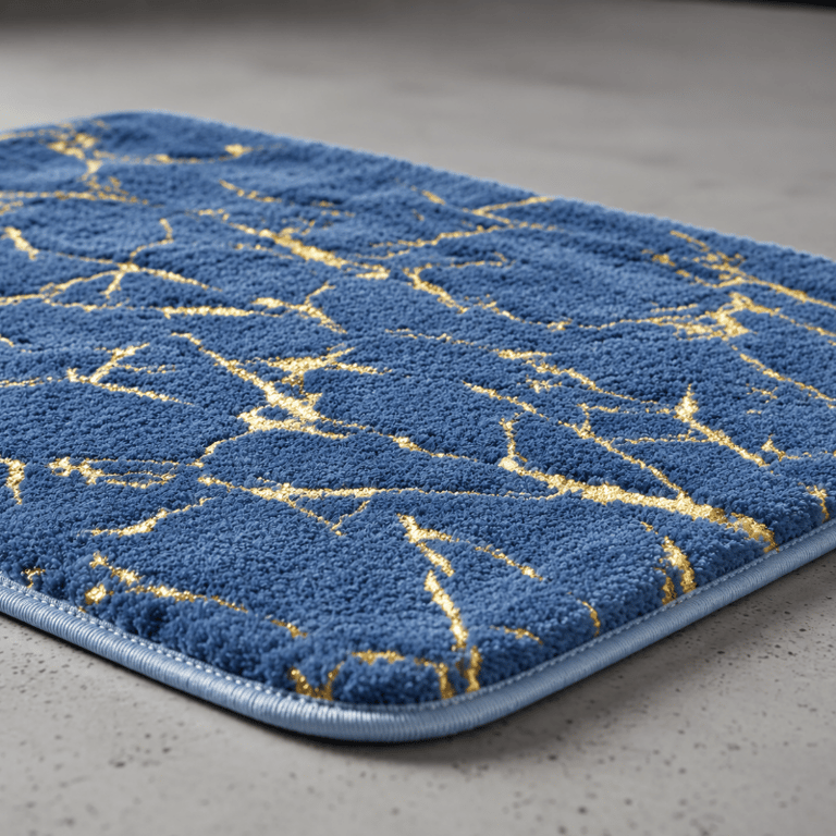 Tapete Decorativo Para Cozinha 40x60cm Antiderrapante Com Estampa Marmorizada e Detalhes Dourados
