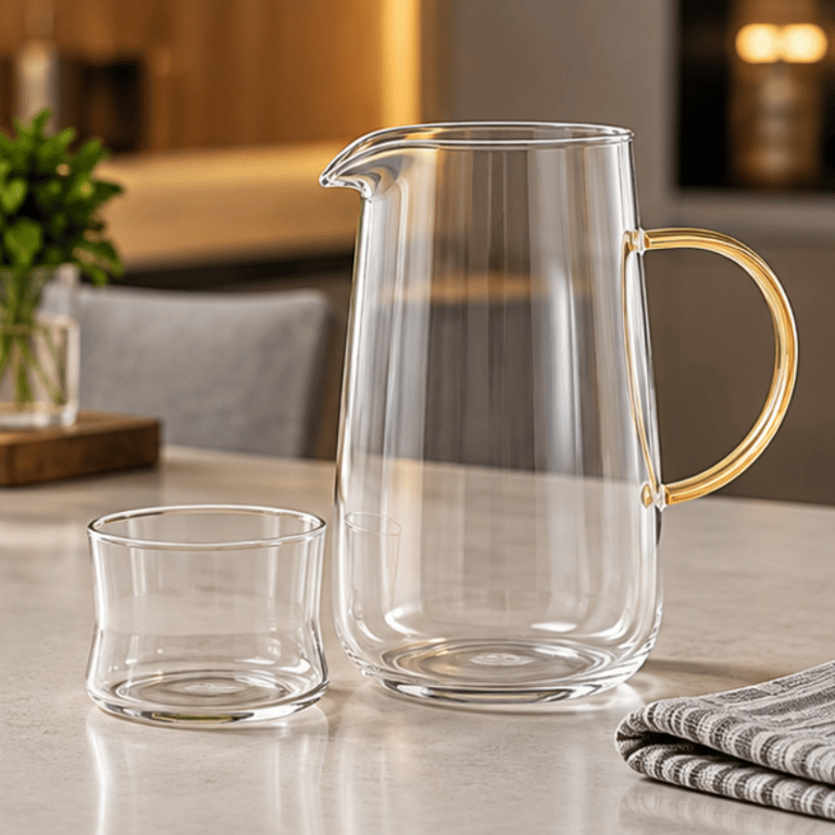 Jarra De Vidro Com Alça E Copo  Conjunto 1,3 Litros Para Servir Bebidas Com Elegância