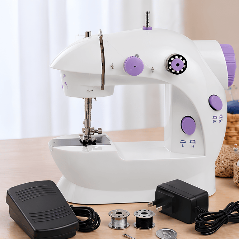 Máquina De Costura Portátil Elétrica Com Pedal 2 Velocidades E Iluminação LED