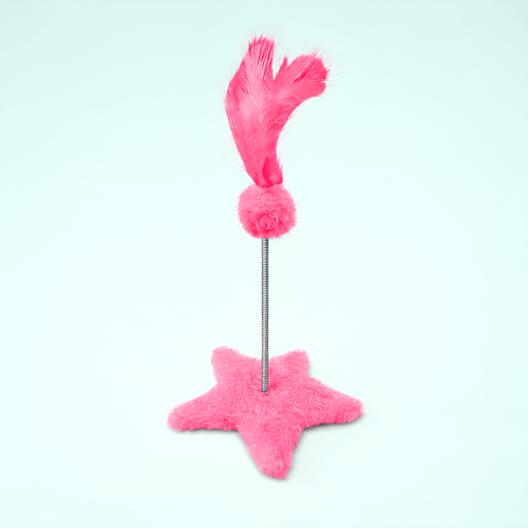 Brinquedo Estrela Rosa Para Gatos Com Mola E Penas 