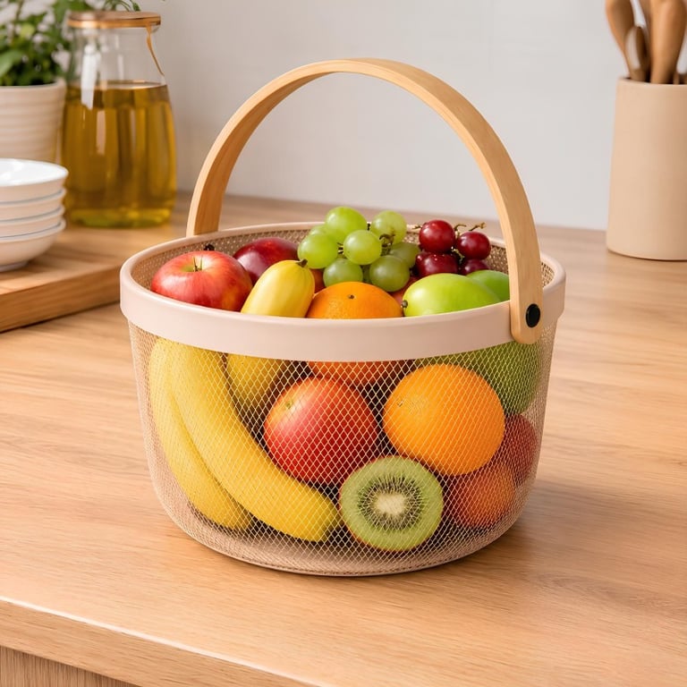 Cesta De Armazenamento Redondo Fruteira Para Cozinha Piquenique E Organização