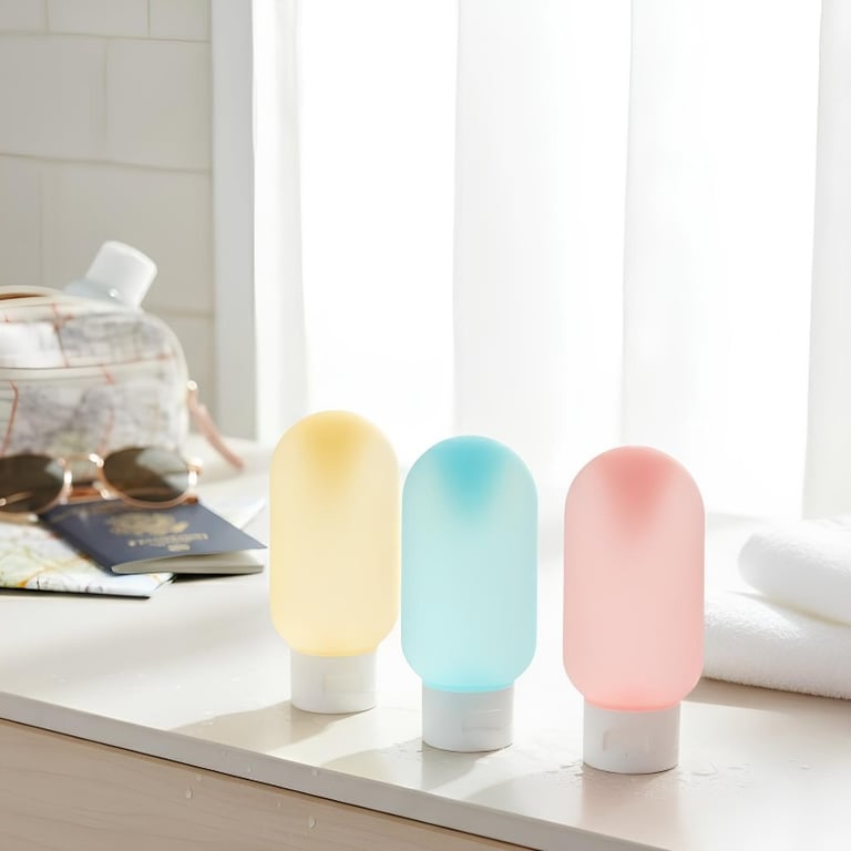Kit De Frascos Para Viagem Silicone Macio Cores Pastéis Três Unidades
