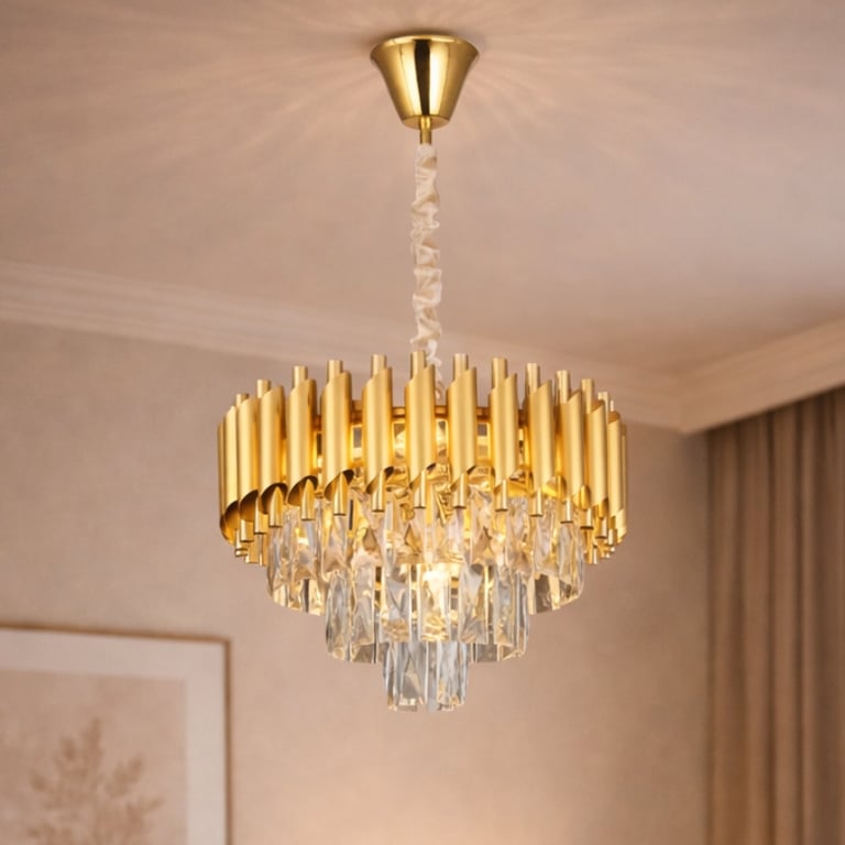 Lustre de Cristal Dourado Moderno E14