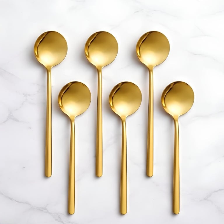 Kit 6 Colheres De Mesa De Inox Dourado 