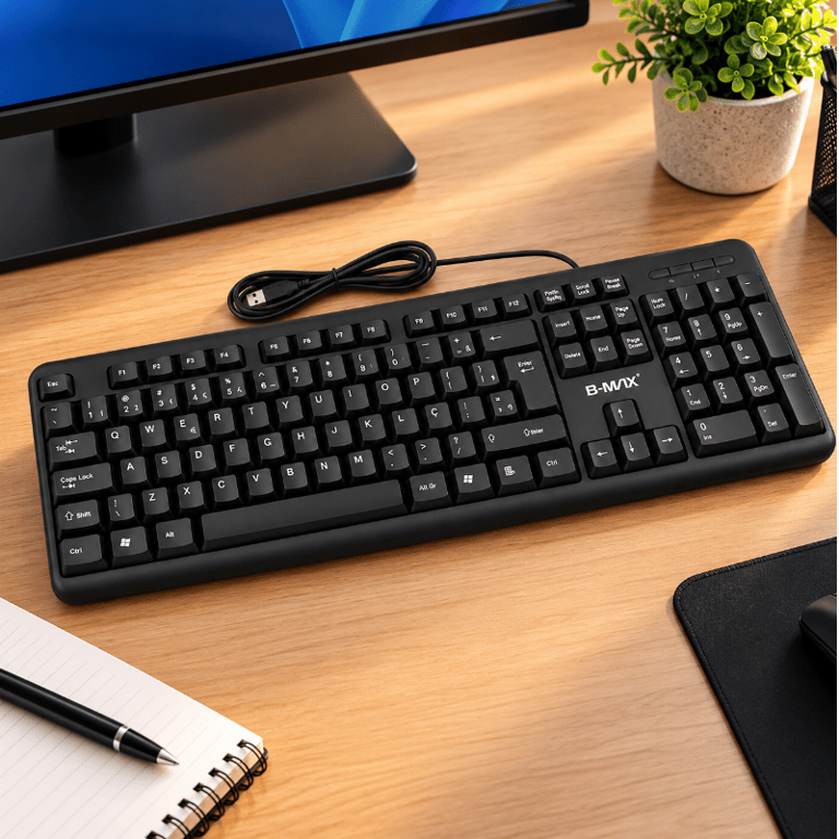 Teclado Com Fio USB Com Teclas Macias E Silenciosas Para Computador