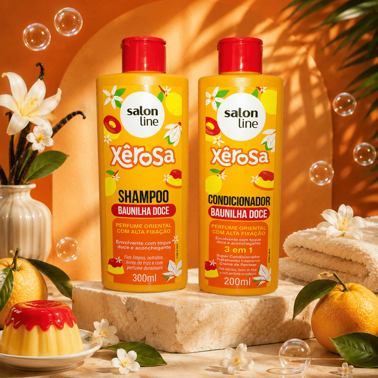 Kit Shampoo 300ml e Condicionador Multifuncional 200ml Xêrosa Baunilha Doce Salon Line
