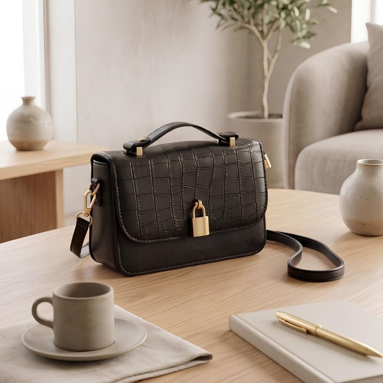 Bolsa Sofisticada Estruturada Com Textura De Crocodilo