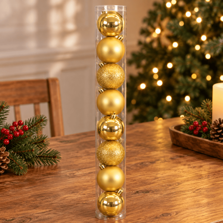 Kit 8 Bolas De Natal Douradas Decorativas Brilhantes Foscas E Glitter