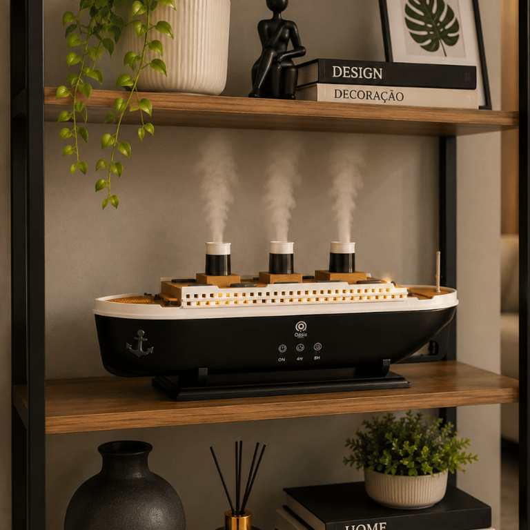 Umidificador De Ar E Aromatizador Navio 250ml Com Controle Remoto E LED Colorido