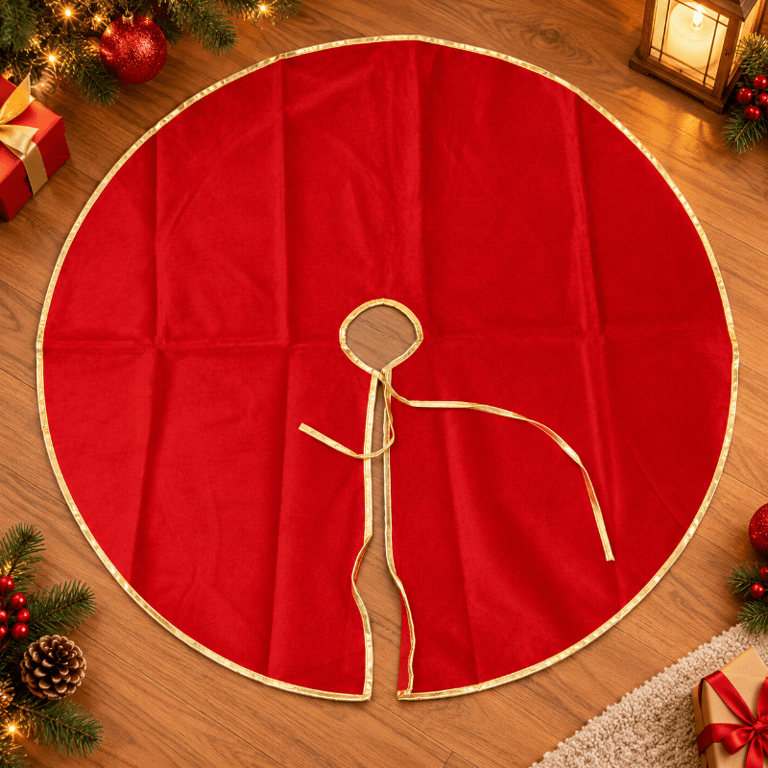 Tapete para Árvore de Natal Vermelha em Veludo Lisa 90 cm