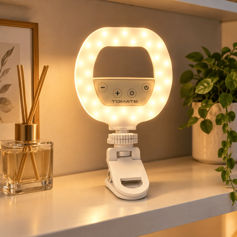 Ring Light Portátil Recarregável com 60 LEDs e Clipe 3 Tons de Luz Ajustável