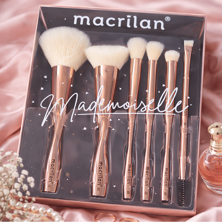 Kit Mademoiselle Com 6 Pincéis Rose Gold Profissionais Macrilan