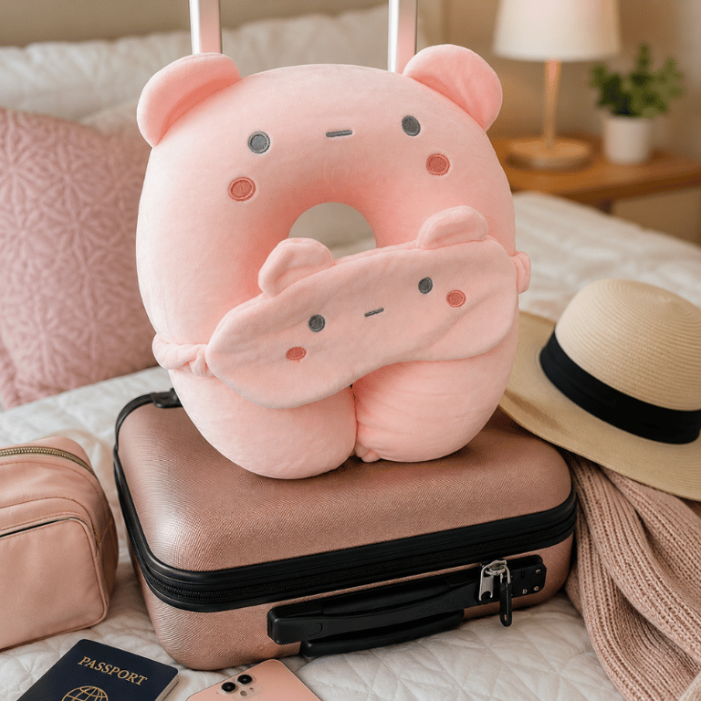 Almofada De Pescoço Com Máscara De Dormir Kit De Viagem Plush Ursinho