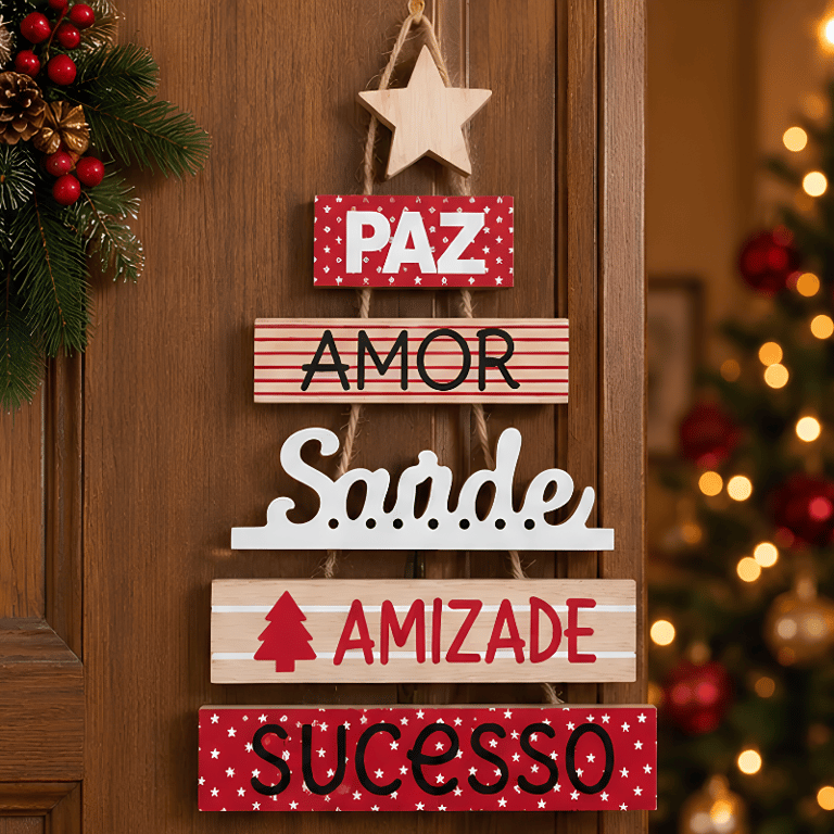 Enfeite Decorativo Natalino De Parede Com Placas Suspensas De Paz Amor Saúde Amizade E Sucesso