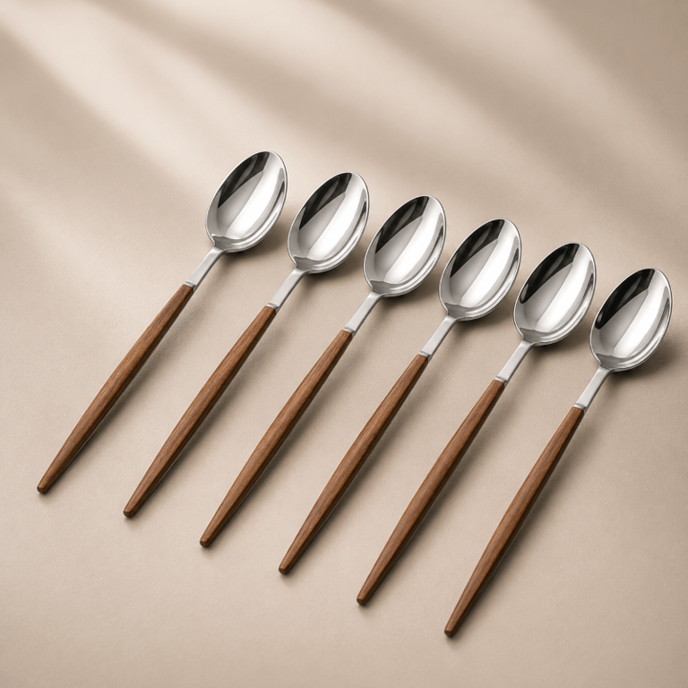 Colher de Sopa Aço Inox Com Cabo de Plástico Amadeirado 6 Peças