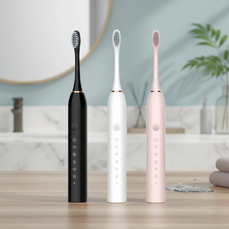 Escova de Dentes Elétrica Sônica Totalmente Automática Regulação de 6 Velocidades Carregamento USB e 3 Cabeças