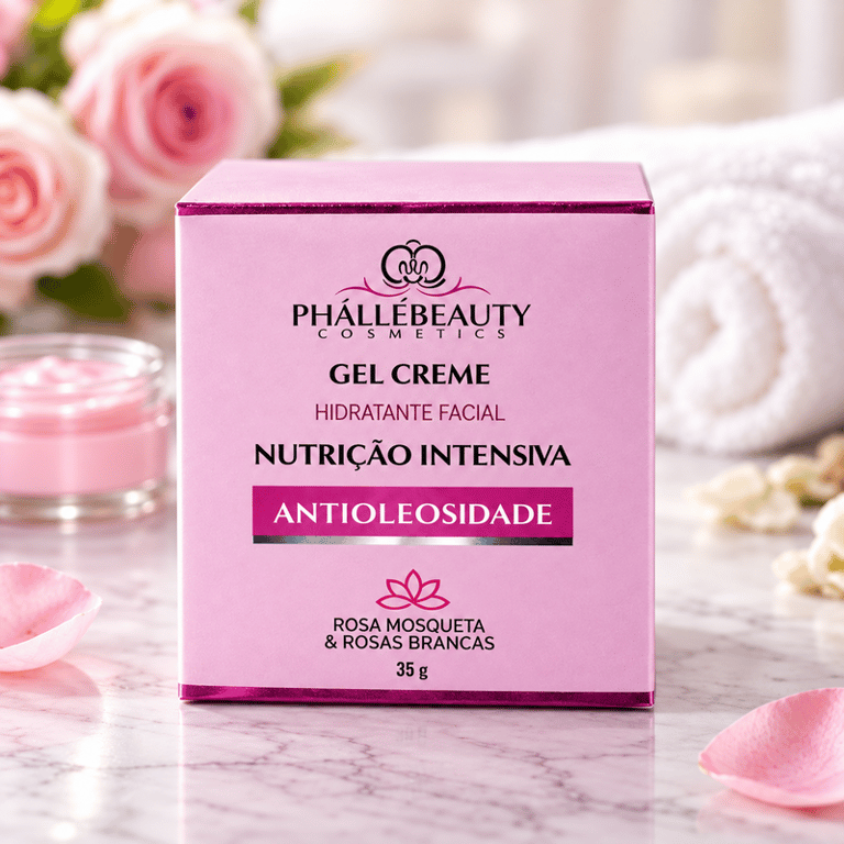 Gel Creme Hidratante Facial Nutrição Intensiva Antioleosidade Rosa Mosqueta & Rosas Brancas Phállebeauty 35g