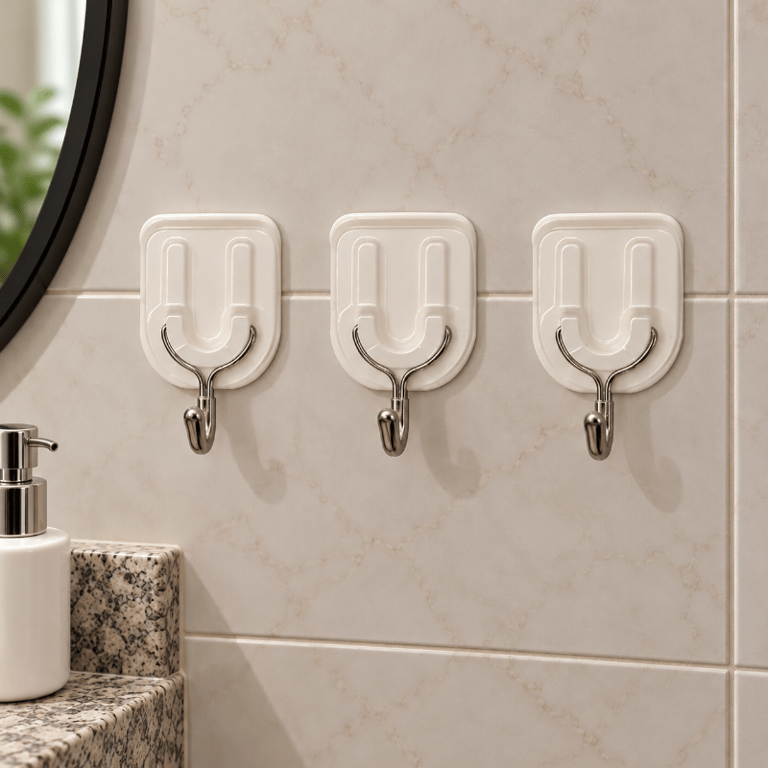 Kit 3 Ganchos Adesivos de Parede 7x4 cm com Suporte Metálico para Utensílios Sem Furar